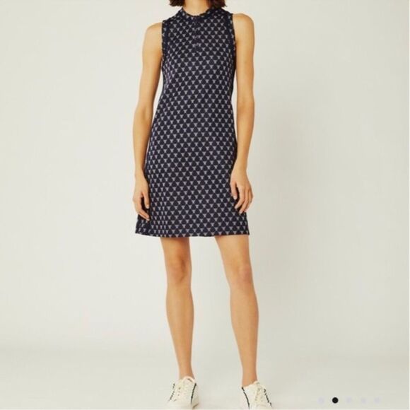 Tory Burch Sport Sleeveless Track Dress Navy Blue Jacquard Size M - Picture 1 of 14